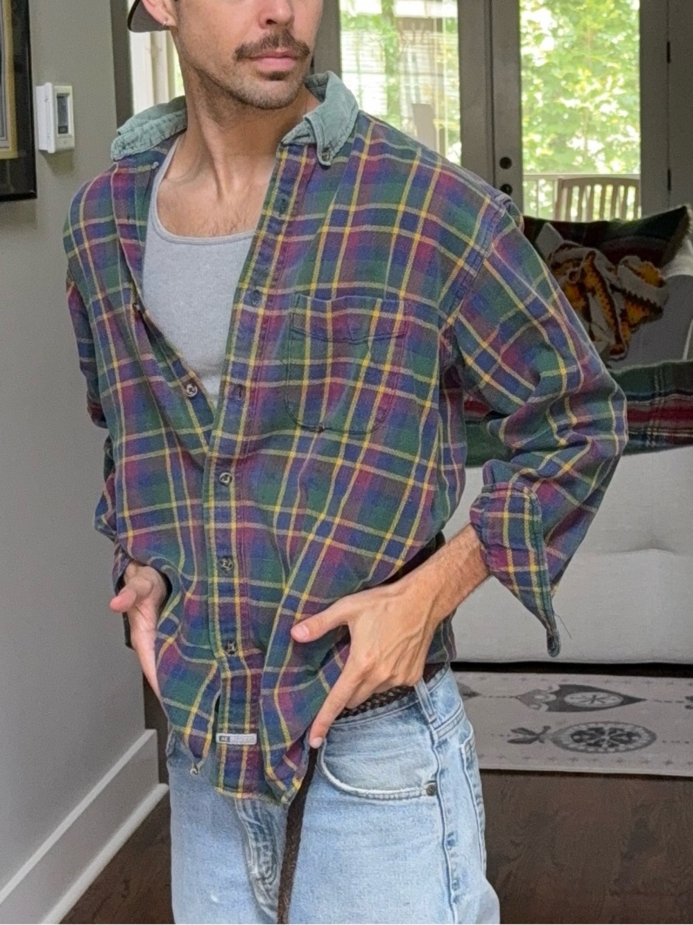 🌲 Vintage American Eagle Plaid Flannel Shirt Grunge Skate Y2K